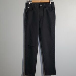 Nasty Gal women's size 6 jeans black 100% cotton distressed ripped hole in knee